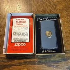1970 Zippo Lighter SHELL OIL COMPANY Executive MINT BRASS NEVER LIT w/Box