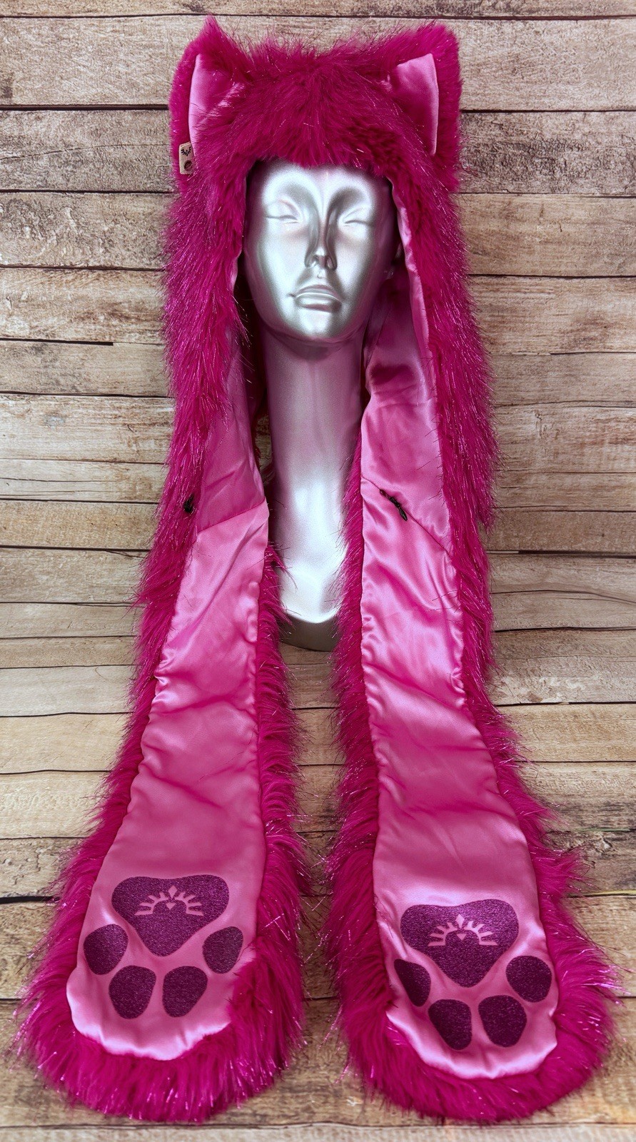 Authentic SpiritHoods 2012 Pink Glitter Wolf Faux… - image 1