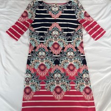 Eliza J Pink Navy Kaleidoscope Print Dress  3/4 Sleeve Knee Length Size 6