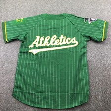 Vintage Oakland Athletics Jersey Mens Large Green Pinstriped Starter 90s MLB