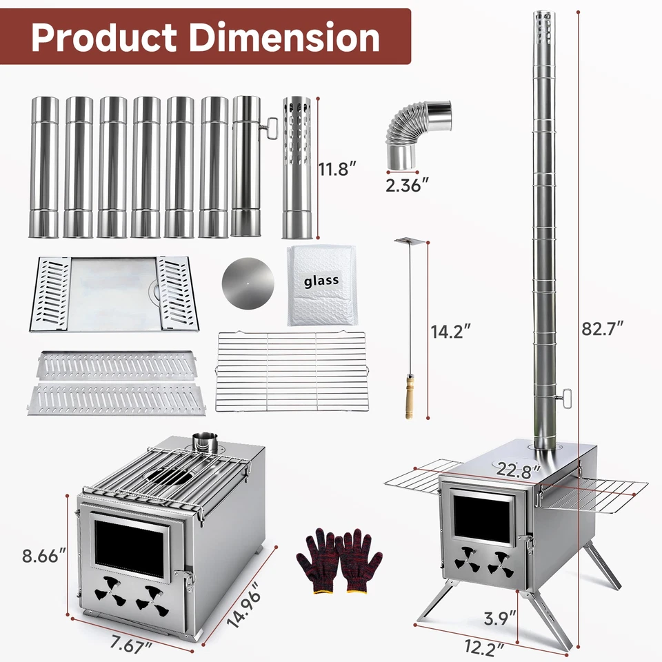 2 in 1 Tent Wood Burning Sauna Hot Tent Stove w/Chimney Pipe for Outdoor Camping - Image 2 of 4