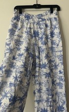 Women Linen Pull On Pants - A New Day Blue/White Size Small