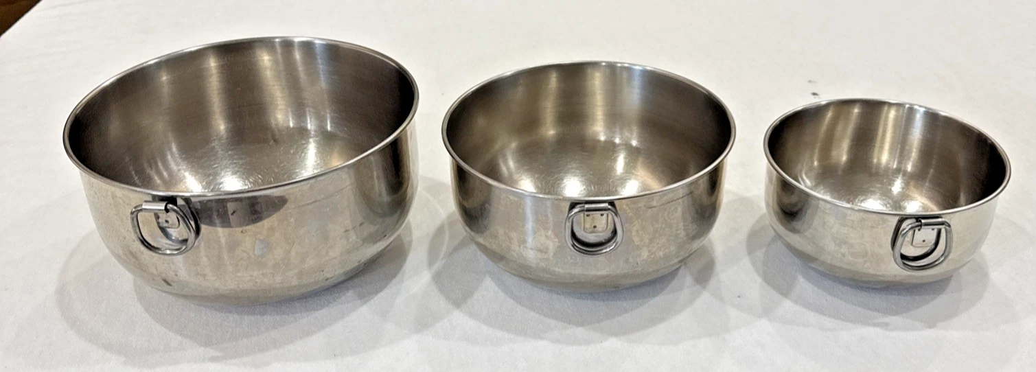 3-Vintage Regal Quality Stainless Steel Nesting Mixing Bowls 1, 2, & 3 Quarts