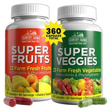 Fruits and Vegetables Supplement, 180 Fruit and 180 Veggie Capsules, Greens a...