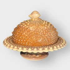 Fenton L G Wright Chocolate Slag Glass Sea Shell Hobnail Covered Candy Dish READ