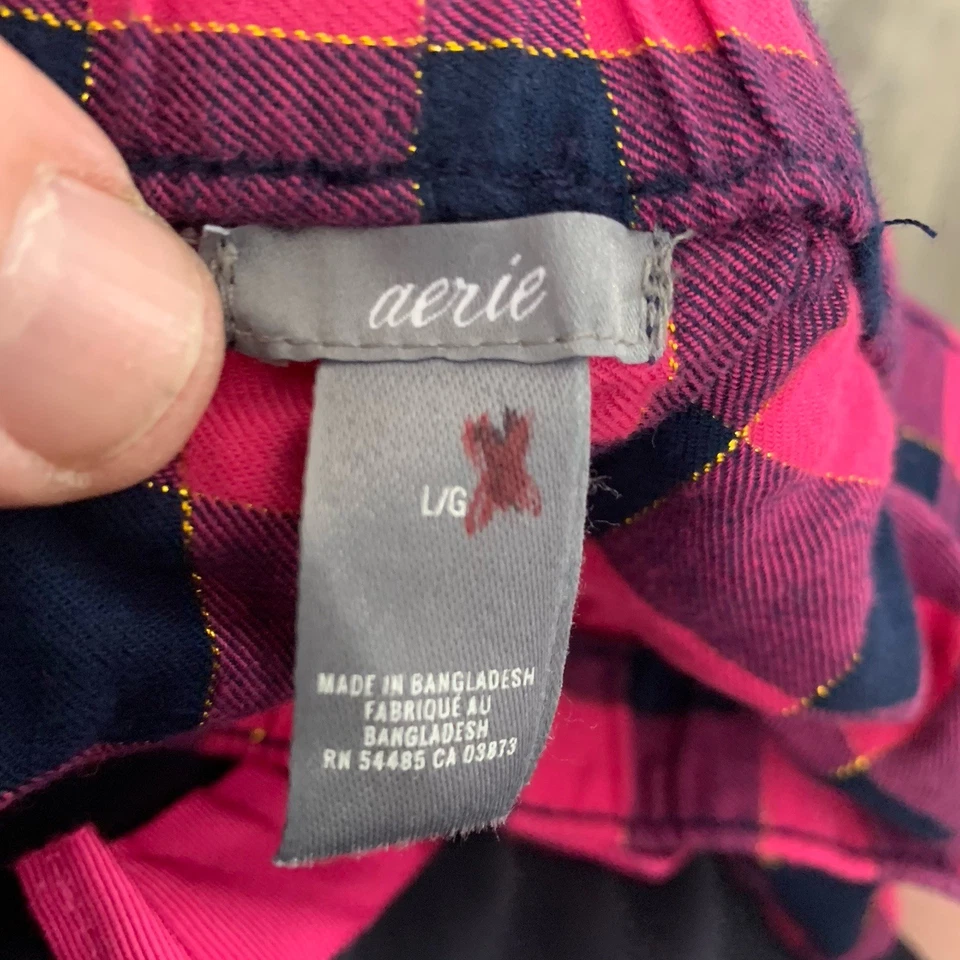 Pantalones de salón AERIE para mujer grandes a cuadros rosas con oro relajado elástico sin bolsillos NUEVO Foto 2 de 4