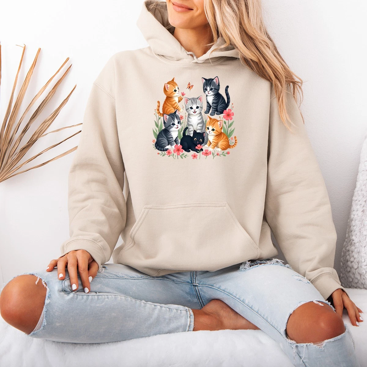 Cute Kittens Flower Garden Womens Hoodie Kittens Cats Gift For Her