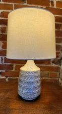 White and Beige Etched Ceramic Table Lamp with Shade 17" H