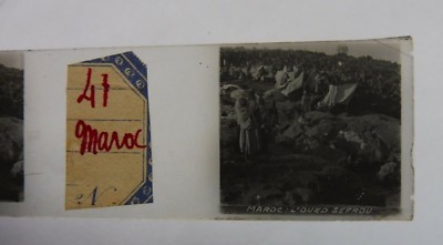 Stereoskop Bruguière positive Ansicht 9,5 x 3 cm Marokko Einwohner L' Houed Sefrou