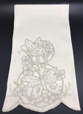Vintage Ivory Linen Guest Hand Towel with Butterfly Floral Embroidery RF811