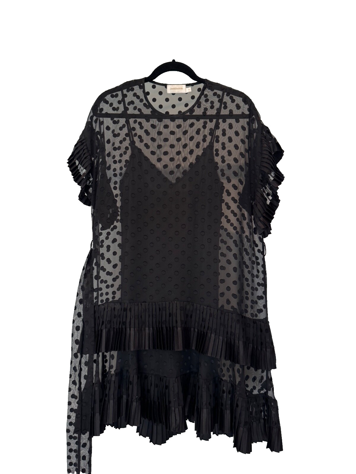 Zimmermann Black Dress Sheer, Ruffles, Polkadots, Size 2