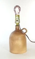 Unique Tan Crockery Jug Lamp With Ring Handle, Open Bottom, Tested Works