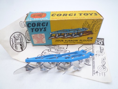 VINTAGE CORGI TOYS 61 FOUR FURROW PLOUGH IN ORIGINAL BOX 1964