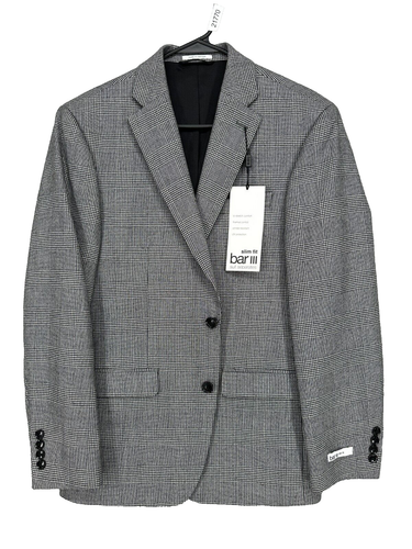 Bar III Suit Jacket Mens Size 38S Black White Plaid Slim Fit Wool Blend NWT $425