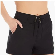 La Blanca All Aboard 3" Swim Bottoms Lace-Up Front Black Swimsuit Shorts Medium