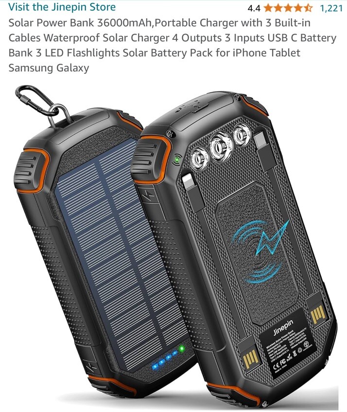 Jinepin Solar Power Bank 36000mAh, Deep Orange (PN-W23)