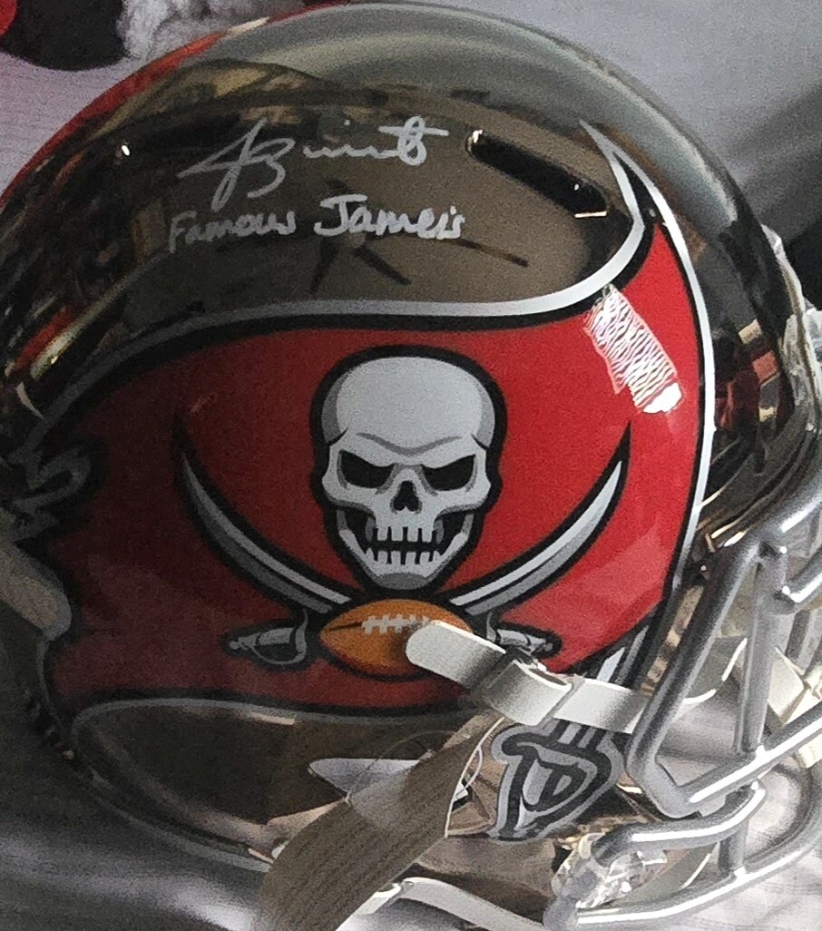 jameis winston Autographed Signed Tampa Bay Buccaneers Bucs Chrome Full Size Rep Helmet INSCRIBED "Famous Jameis" 