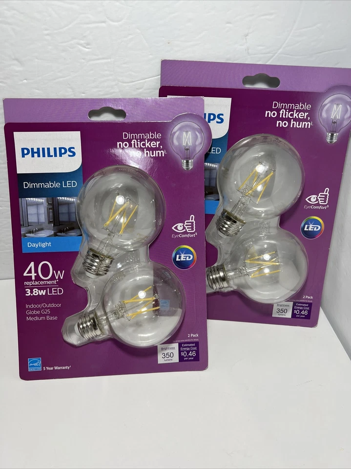 Philips 40-Watt Equivalent Daylight G25 Dimmable LED Light Bulb 2-Pack -lot Of 2 - Image 2 of 3