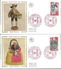 1959/60+ FDC  2  ENVELOPPES  1er JOUR  SUR  SOIE    CROIX  ROUGE 1977.