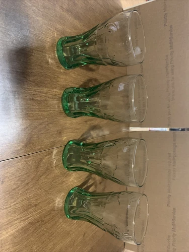 Vintage Coke Glasses Set of 4 Mini Coca Cola 4 3/8" Green Tinted 6.25oz (M4)