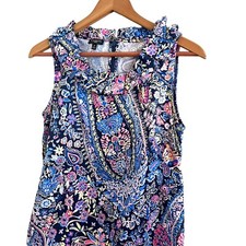 Talbots Ruffled Neck Paisley Floral Shift Dress 4P Preppy Brunch Country Club 