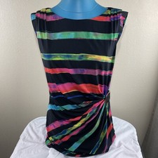 TAHARI Black Multicolored Stretch knit dress With Buckle Women Size 12 Lined