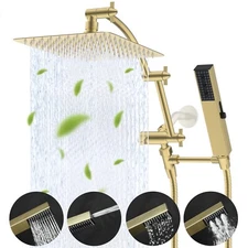10'' High Pressure Rainfall Shower Head Combo with Handheld Spray Brushed Gold