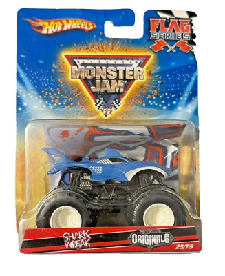 2009 HOT WHEELS MONSTER JAM SHARK WREAK FLAG SERIES 25/75 BLUE MJ58 