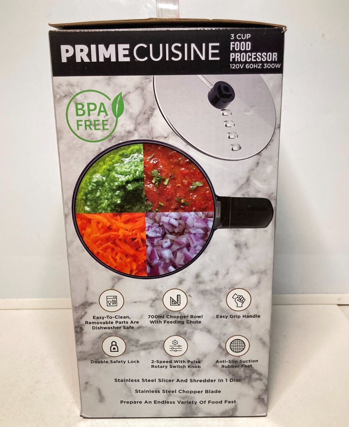 Prime Cuisine Mini Food Processor 3 Cup, BPA Free, Stainless Steel Blades, 300 W