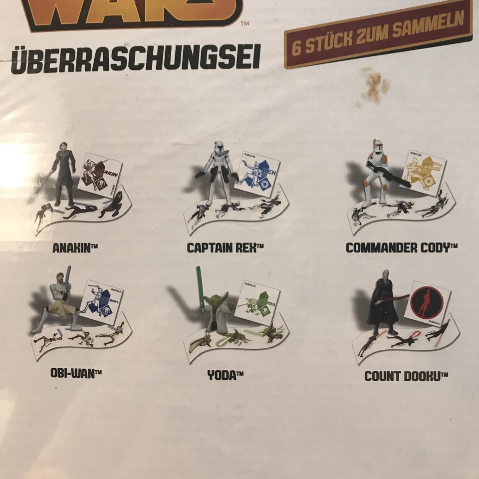 Figura de acción rara Star Wars Clone Wars 6 huevos misteriosos pegatina tatuaje en alemán Foto 3 de 4