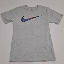 Nike Swim T-shirt Youth Medium Blue Orange Swoosh Short Sleeve Gray Casual