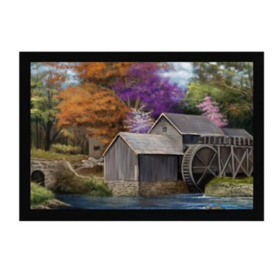 Gray Mill On Bridge Country Rustic Art Wood Framed Picture Print