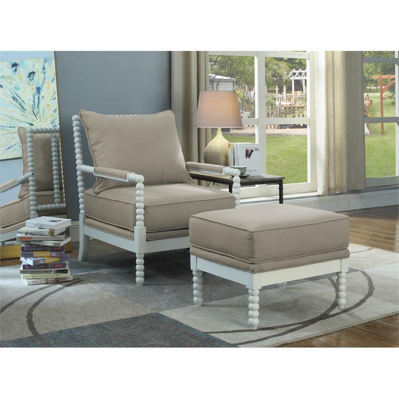 Best Master West Palm 2Pc Fabric Accent Chair & Ottoman Set in Beige
