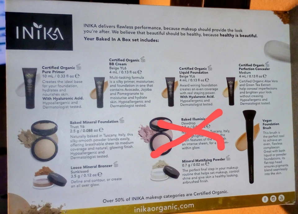  Mineral orgánico horneado INIKA en una caja para tipo de piel mediana, envío rápido. 8 piezas. Foto 3 de 4