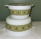 VTG MCM Pyrex Square Floral Verde Set of 2 Casserole Bowls W/lid 473 475 2.5 QT