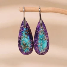 Purple Sea Sediment Jasper Women Healing Anxiety Relief Dangle Earrings Gifts
