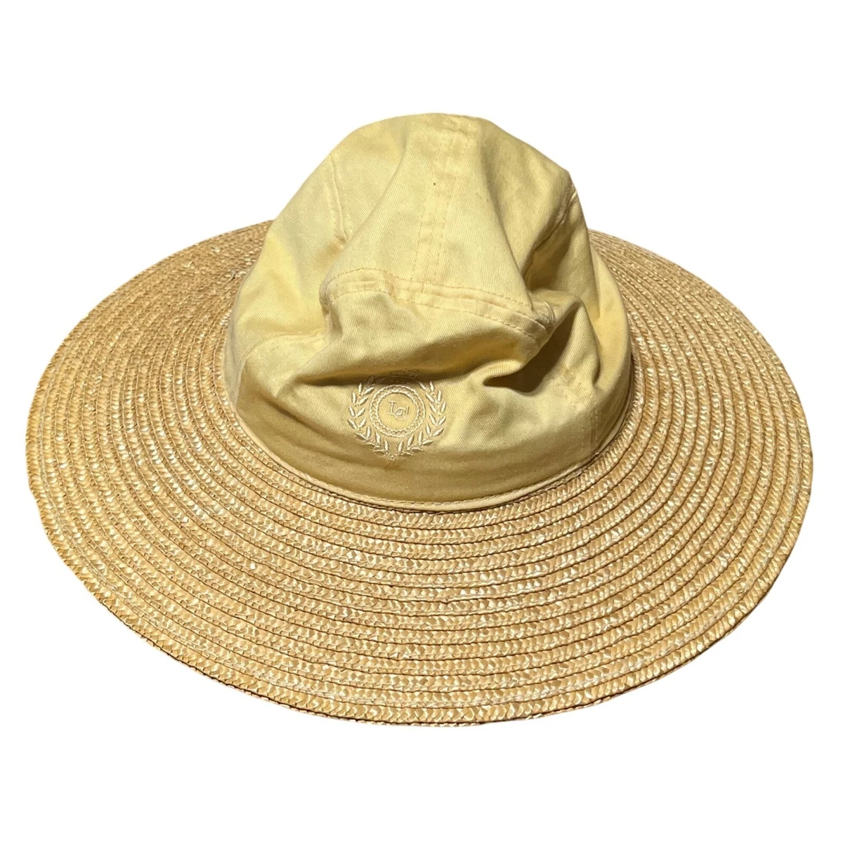 Liz Claiborne Natural Straw Hat with Cream Band and Green Floral Accents Claiborne Straw Hat - Etsy main image 2