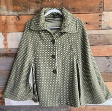 Vintage Cejon Women’s Poncho Green White Checked Pattern Wool Blend Size S/M