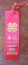 1960s Vintage 4-H Ribbon Club Work Red Award ...