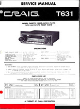 CRAIG T631, STEREO CASSETTE PLAYER, W/ AM/FM/MPX RADIO, SERVICE  OWNERS MANUAL