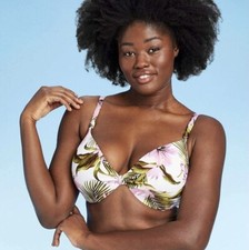 Shade Shore Women's Lightly Lined Textured Bikini Top White Floral New