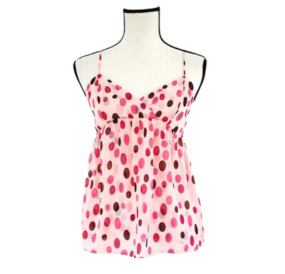 Walter Sleeveless Spaghetti Strap Polka Dot Sheer Tank Top Pink/brown Sz 