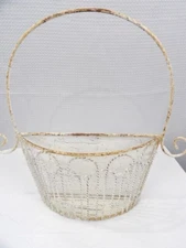Vtg Metal Basket Pocket Planter Large Wall Mount Shabby Cottage Look 18" x 19.5"