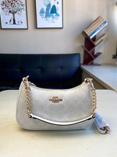 New Coach Teri 2Way Shoulder Bag CA548 Signature Canvas White Smooth Leather 