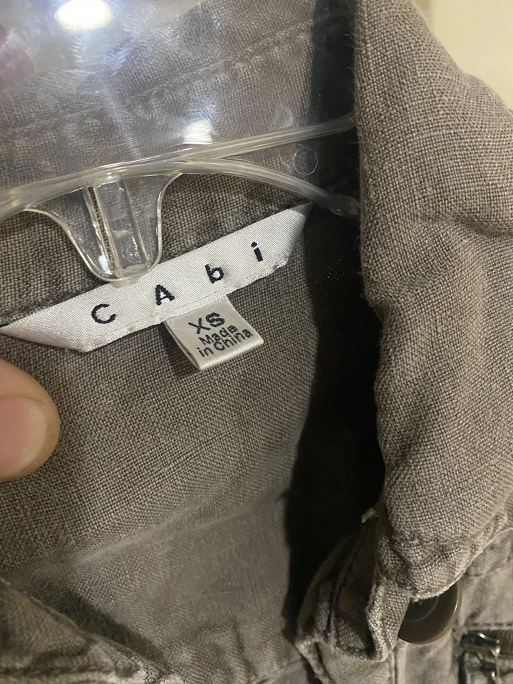 Cabi Sahara Linen Grey Utility Jacket Womens Size XS Buttons Pocket - Image 2 of 4
