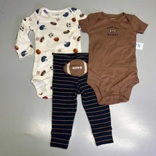 CARTERS SET OF 3 Game Day Outfits Baby Boy's Sz 3M Brown/White/Navy 1S99120