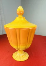 LE Smith Bittersweet Orange Slag Glass Pedestal Compote Candy Dish UV 10.5” MCM
