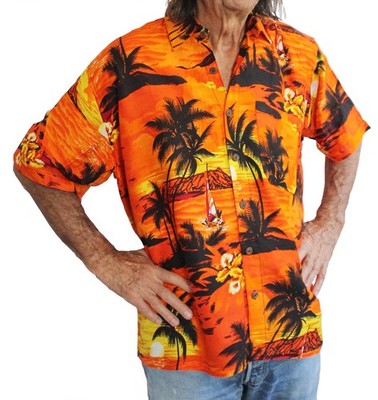 LOUD HAWAIIAN Herren Hemd ORANGE Palmen/Sonnenuntergang verfügbar ÜBERGRÖSSEN 3XL, 4XL, 5XL, 6X