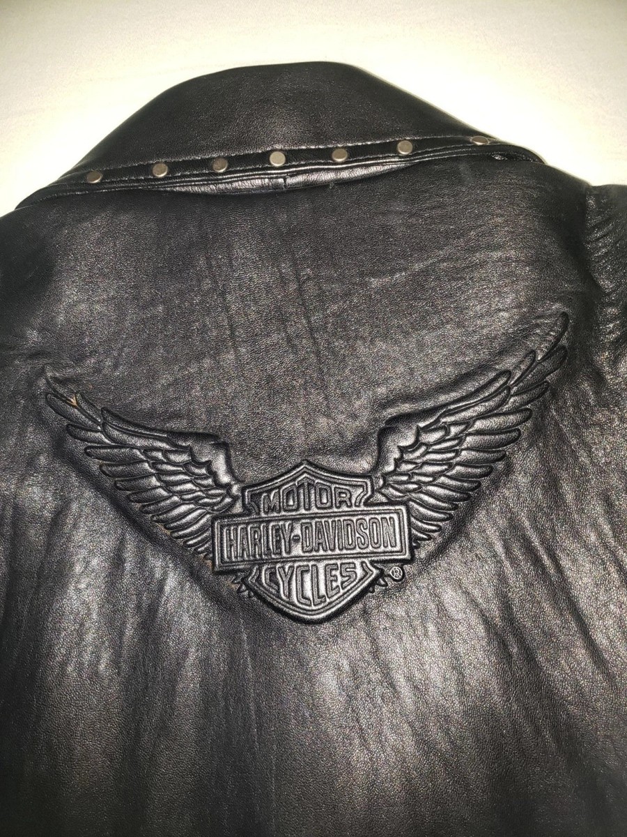 Harley-Davidson Womens Leather Black Riding Jacket Angel Pin