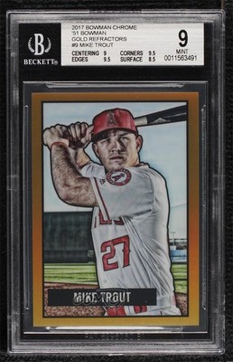 2017 Bowman Chrome 1951 Reproductions Gold Refractor 39/50 Mike Trout BGS 9 9su